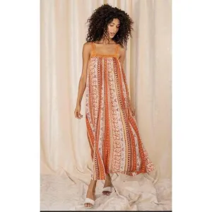 RAGA Orange Striped Crocheted Sleeveless Patterned Midi Dress Womens Extra Small
