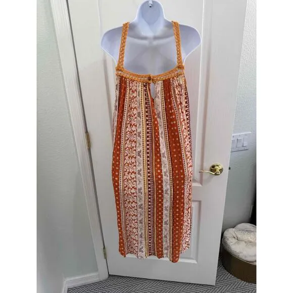 RAGA Orange Striped Crocheted Sleeveless Patterned Midi Dress Womens Extra Small