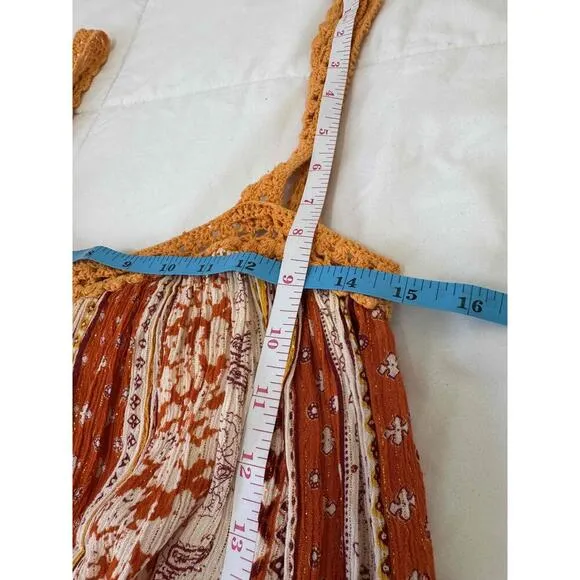 RAGA Orange Striped Crocheted Sleeveless Patterned Midi Dress Womens Extra Small