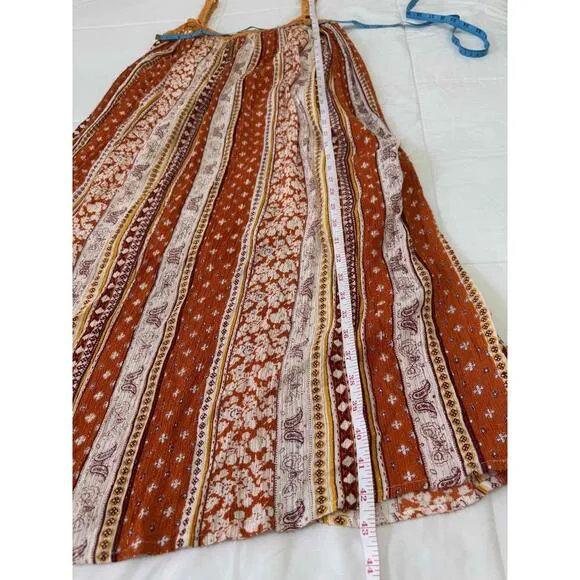 RAGA Orange Striped Crocheted Sleeveless Patterned Midi Dress Womens Extra Small