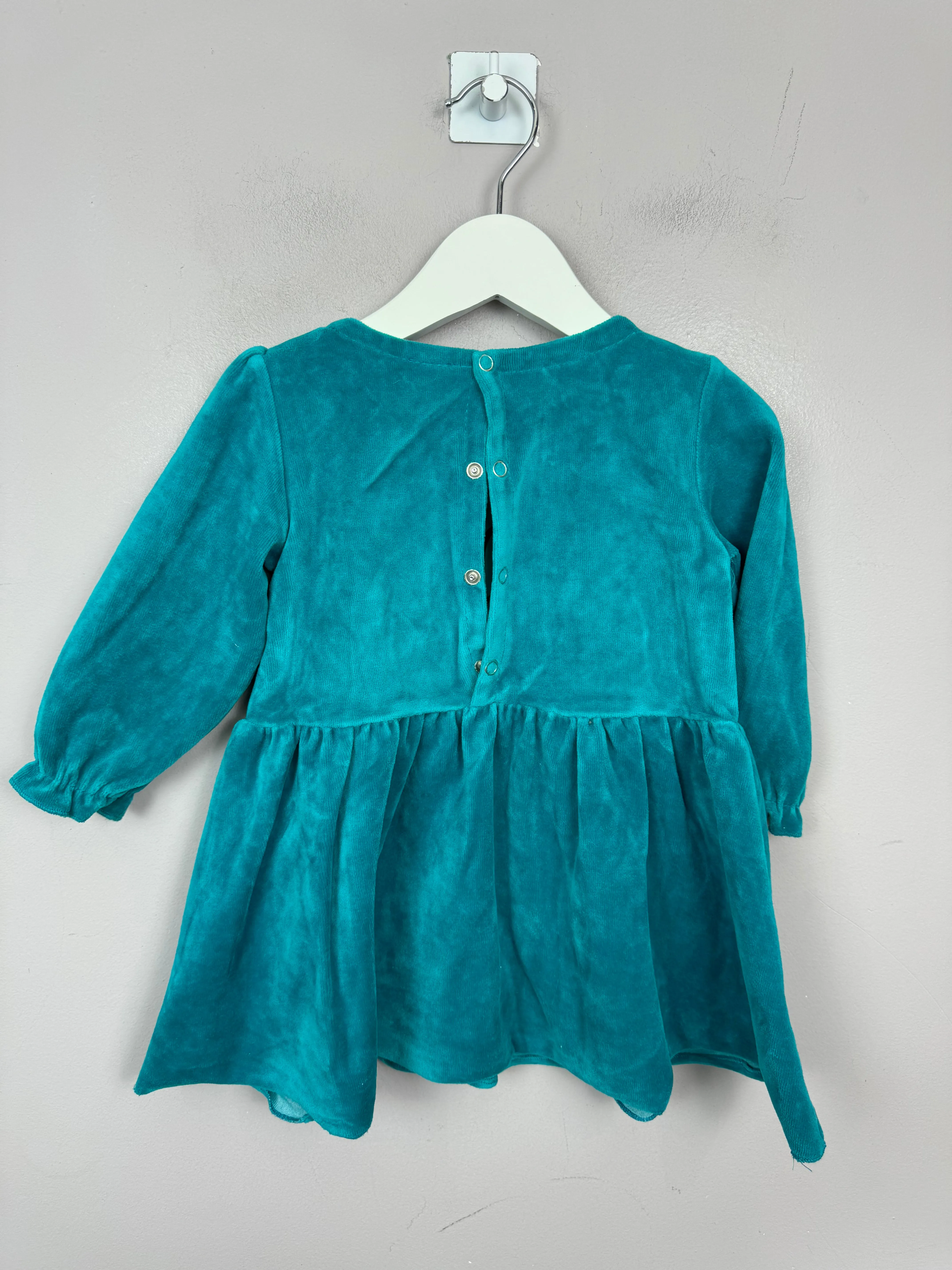 Raspberry Republic Teal Velour Dress 9m-24m (grow with you)