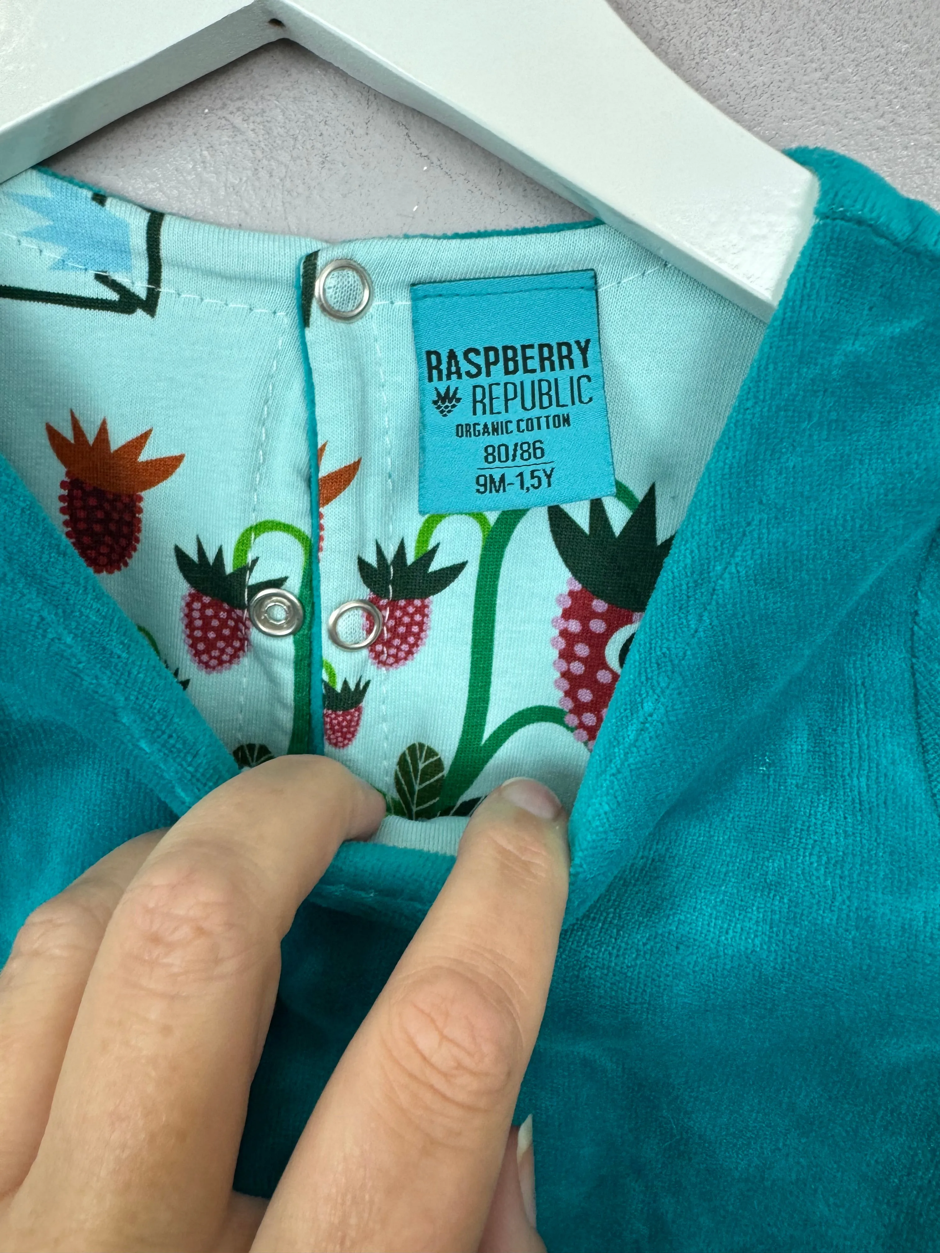 Raspberry Republic Teal Velour Dress 9m-24m (grow with you)
