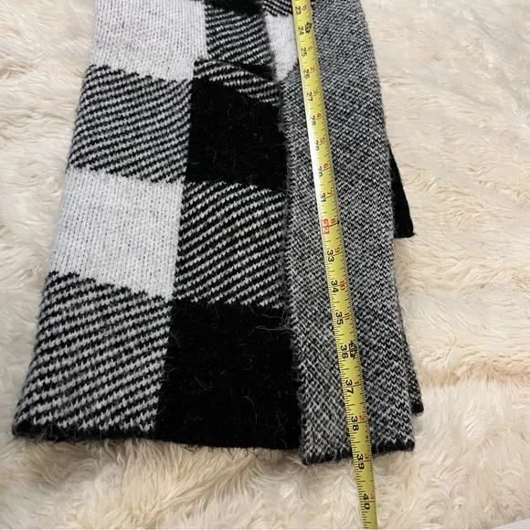 RD Style Large Checkered Plaid Black &amp; White Knee Length Open Cardigan Sweater M