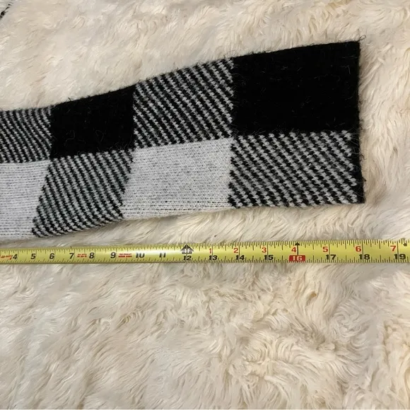 RD Style Large Checkered Plaid Black &amp; White Knee Length Open Cardigan Sweater M