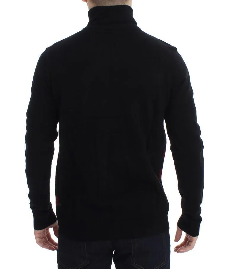 Red Black Wool Full Zipper Sweater