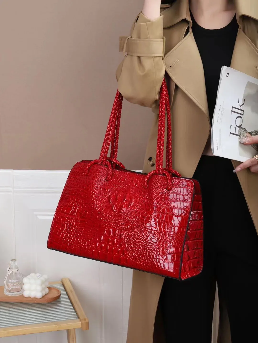 Red Crocodile Genuine Leather Handbags