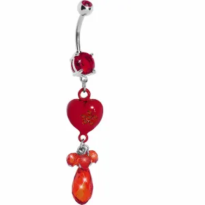 Red Gem Teardrop Heart Dangle Belly Ring