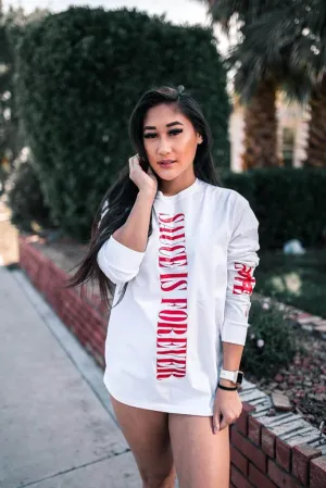 Red Sauce Is Forever (Vertical Big) | White Long Sleeve Tee (LOVE Sleeve)