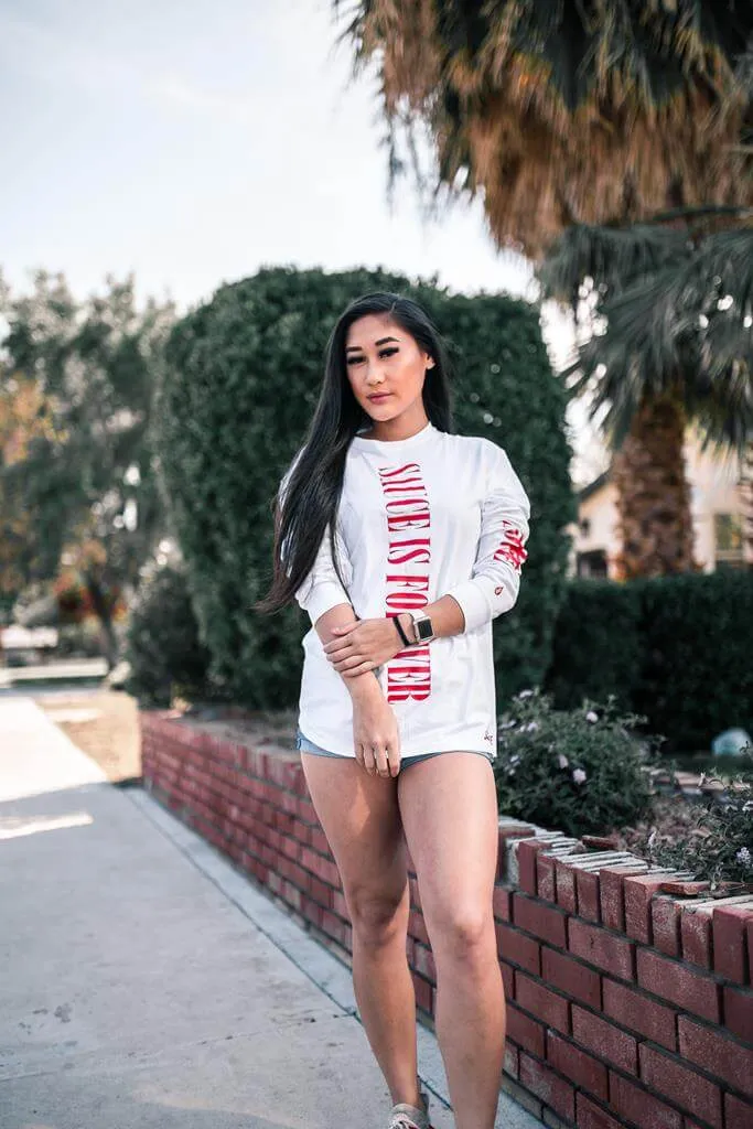 Red Sauce Is Forever (Vertical Big) | White Long Sleeve Tee (LOVE Sleeve)