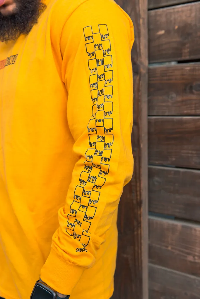 Red/Black SA | Mustard Long Sleeve Tee (Outline Red/Black Sleeves)