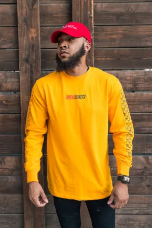 Red/Black SA | Mustard Long Sleeve Tee (Outline Red/Black Sleeves)