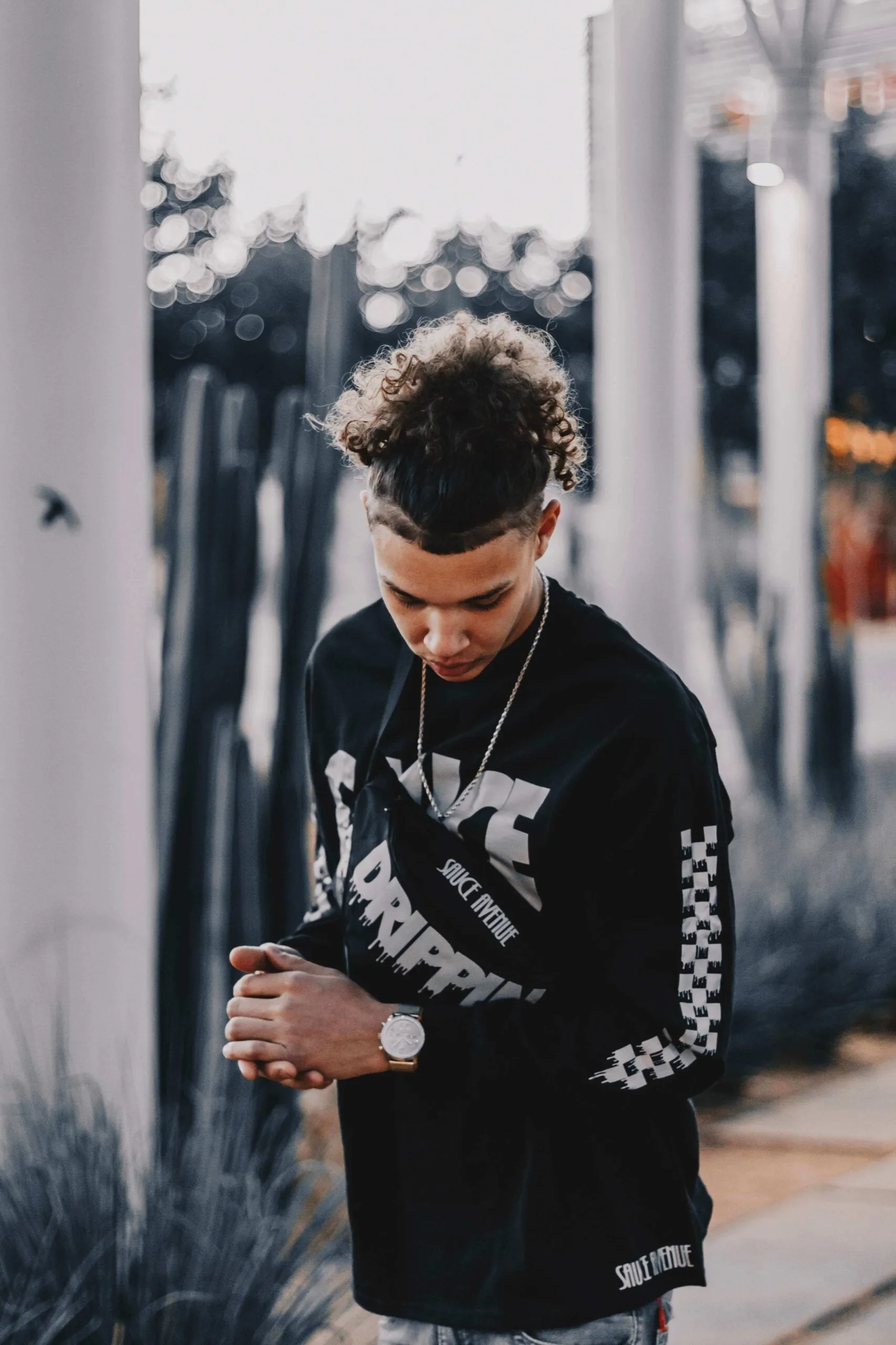Reflective Sauce | Black Long Sleeve Tee (Checkered Drippin Sleeve)