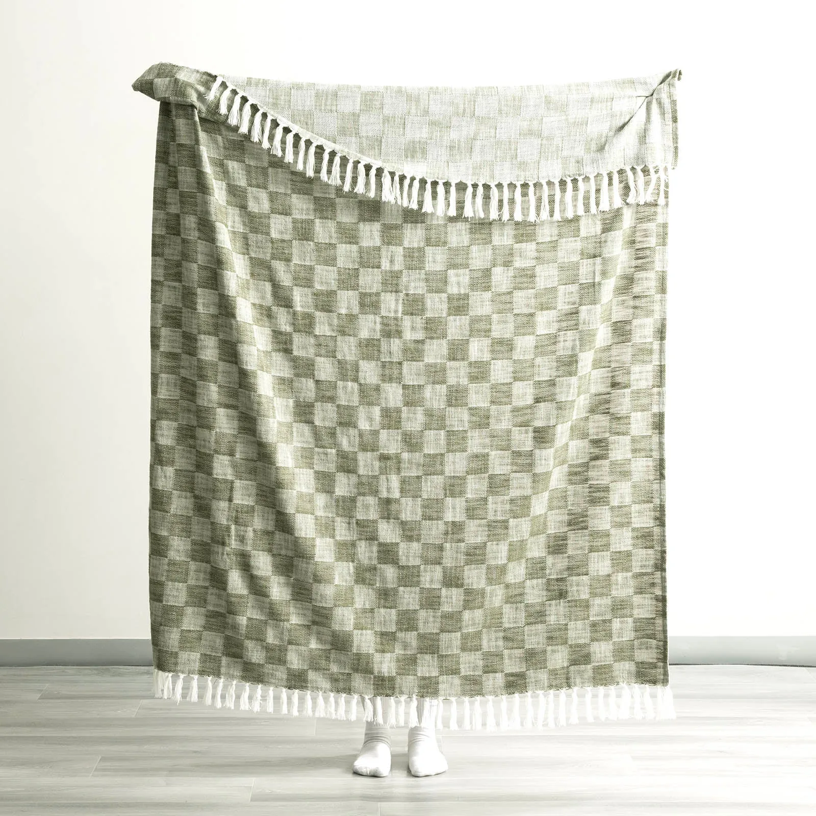 Renee Taylor Nevis Checkered Stone Washed Yarn-Dyed Throw 130 x 170 cms Jade