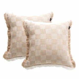 Renee Taylor Noah Checkered Stone washed Yarn-dyed Cushion Twin Pack 50 x 50 Cms Polyester Filled Nude