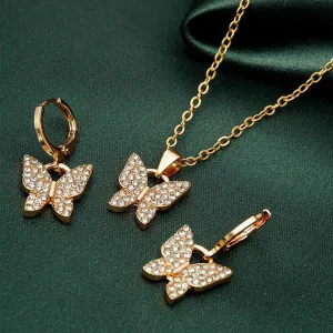 Rhinestone Adorned Butterfly Necklace Set