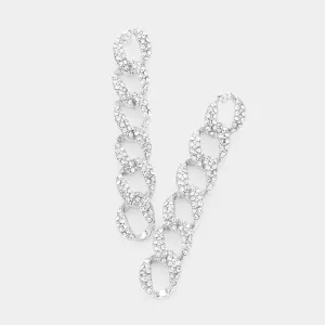 Rhinestone Embellished Chain Link Dangle Pageant Earrings  |  600280