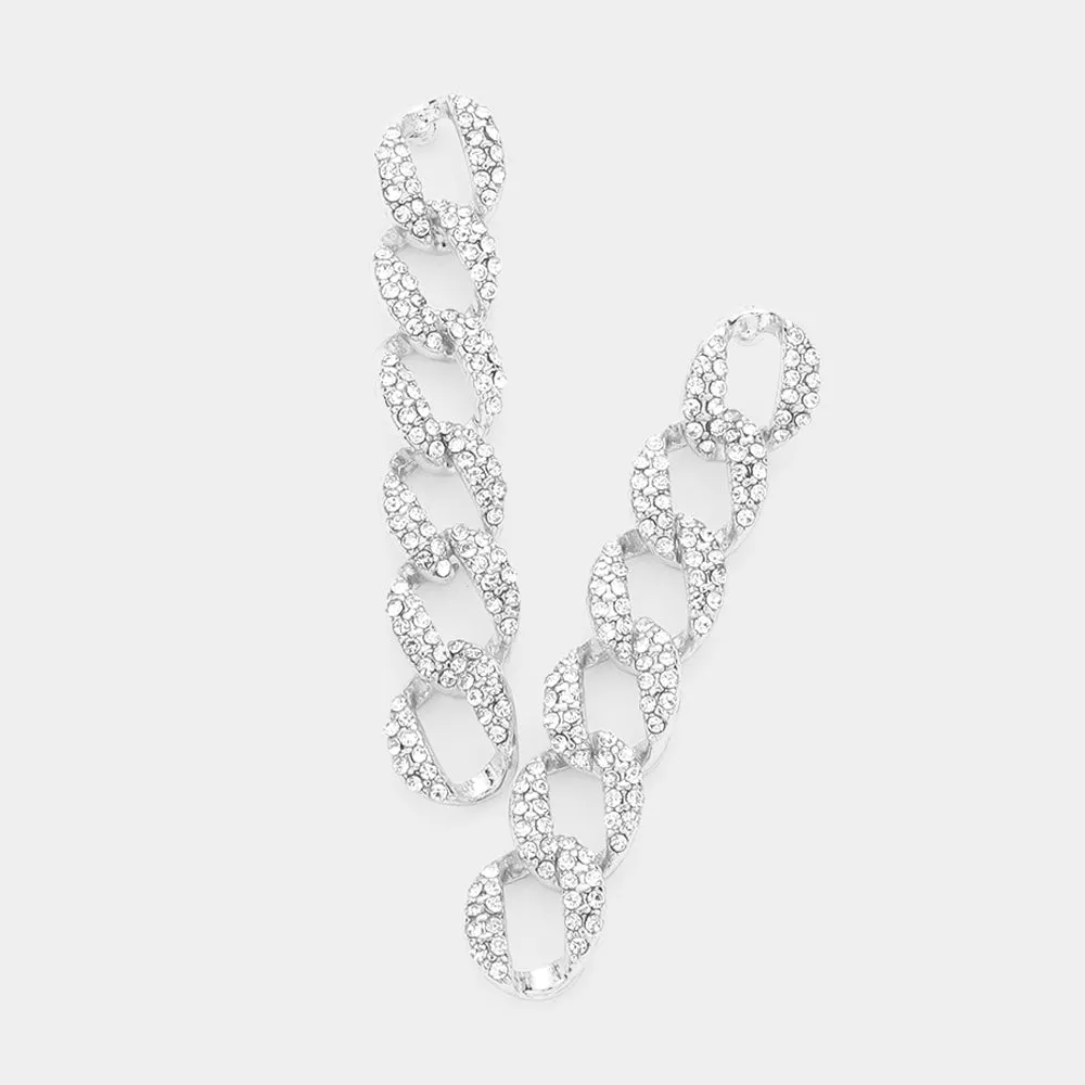 Rhinestone Embellished Chain Link Dangle Pageant Earrings  |  600280