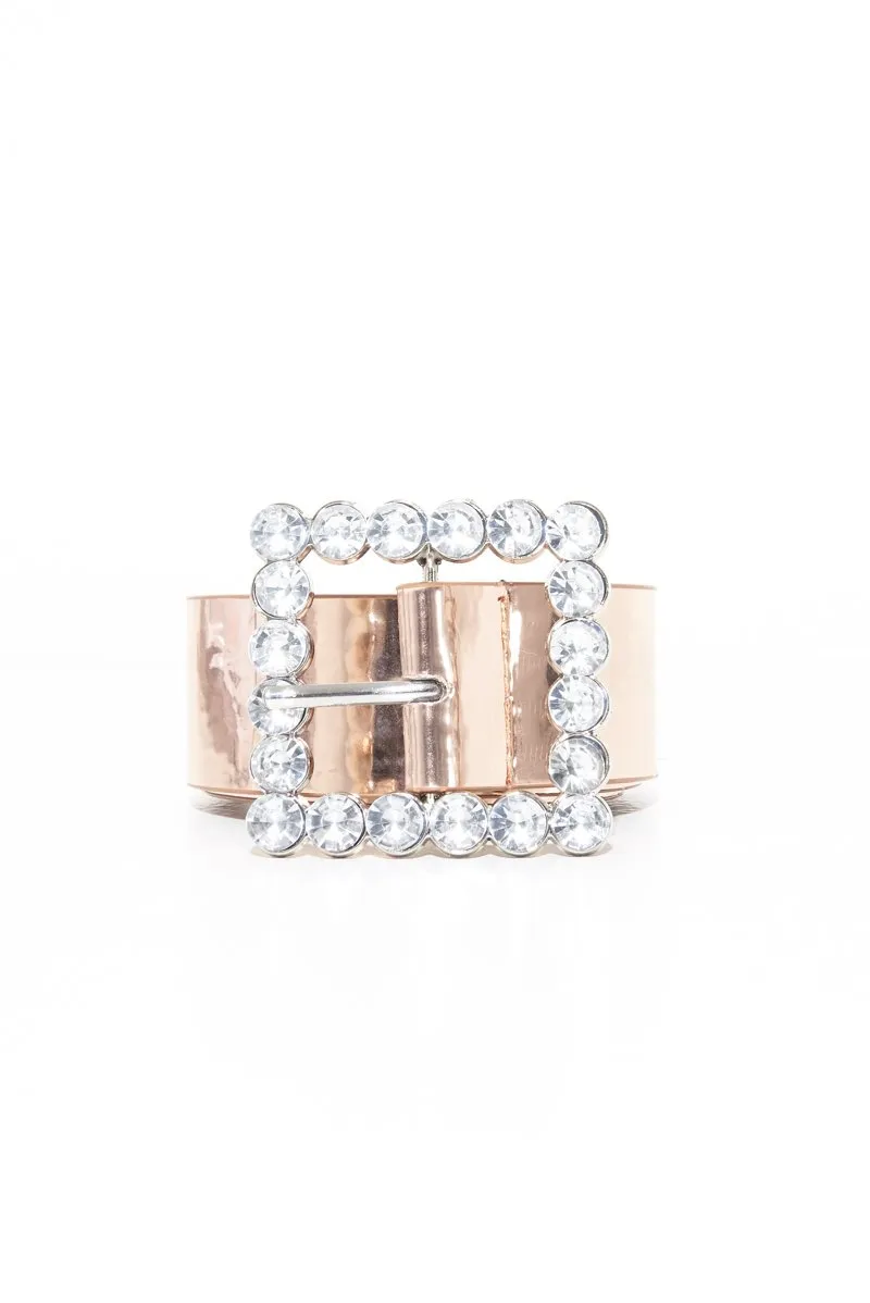 Rose Gold Metallic Embellished Buckle Belt - Oneita