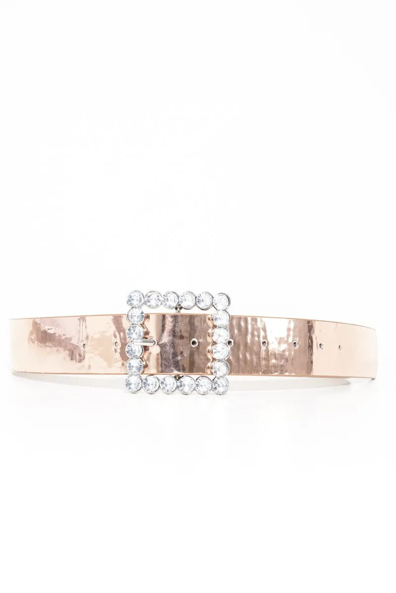 Rose Gold Metallic Embellished Buckle Belt - Oneita
