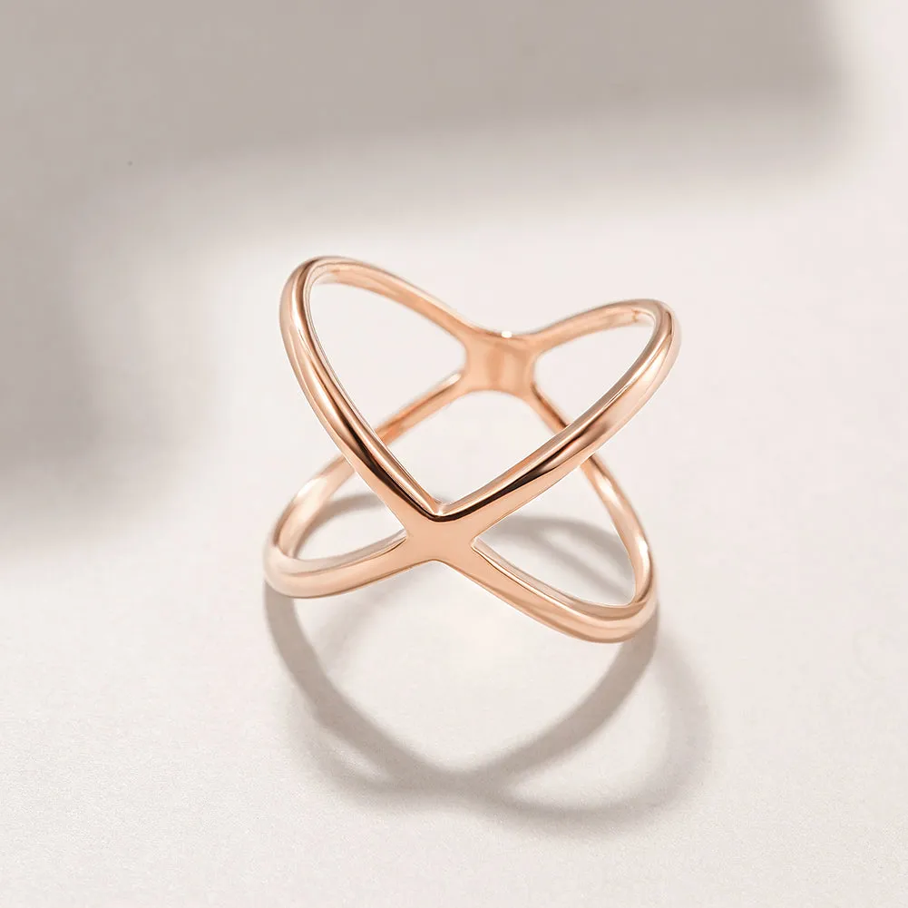 Rose Gold Skinny Crisscross Band Ring