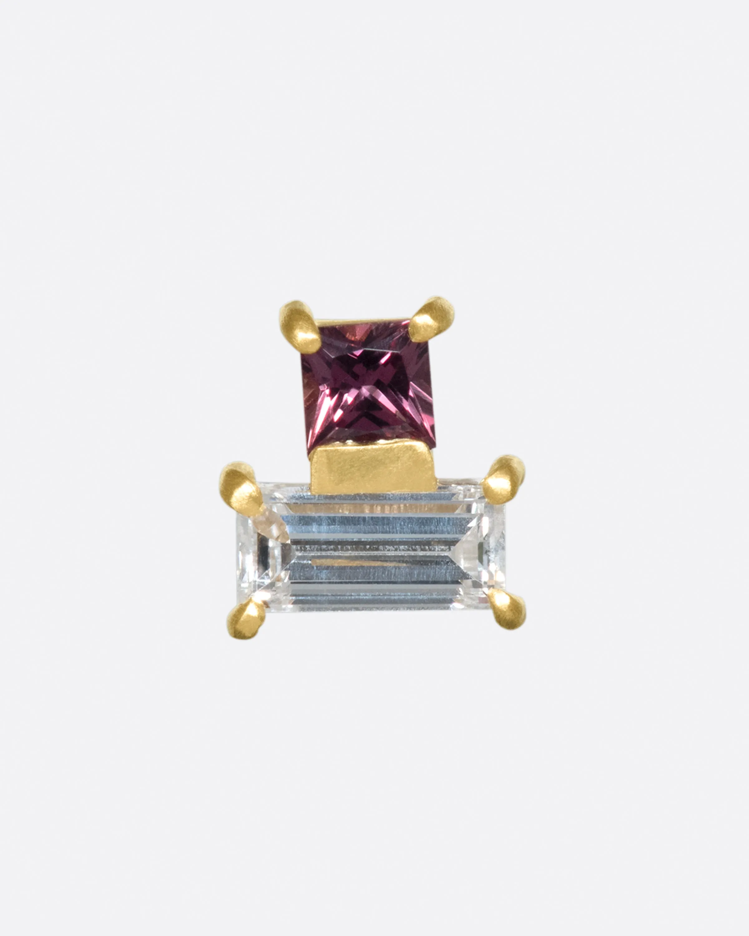 Rosy Sapphire Squared Stack Threadless Earring