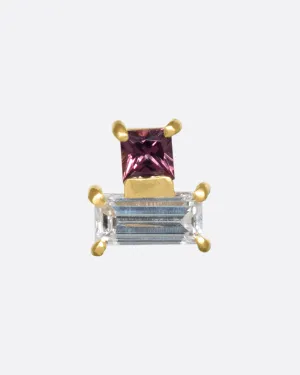 Rosy Sapphire Squared Stack Threadless Earring