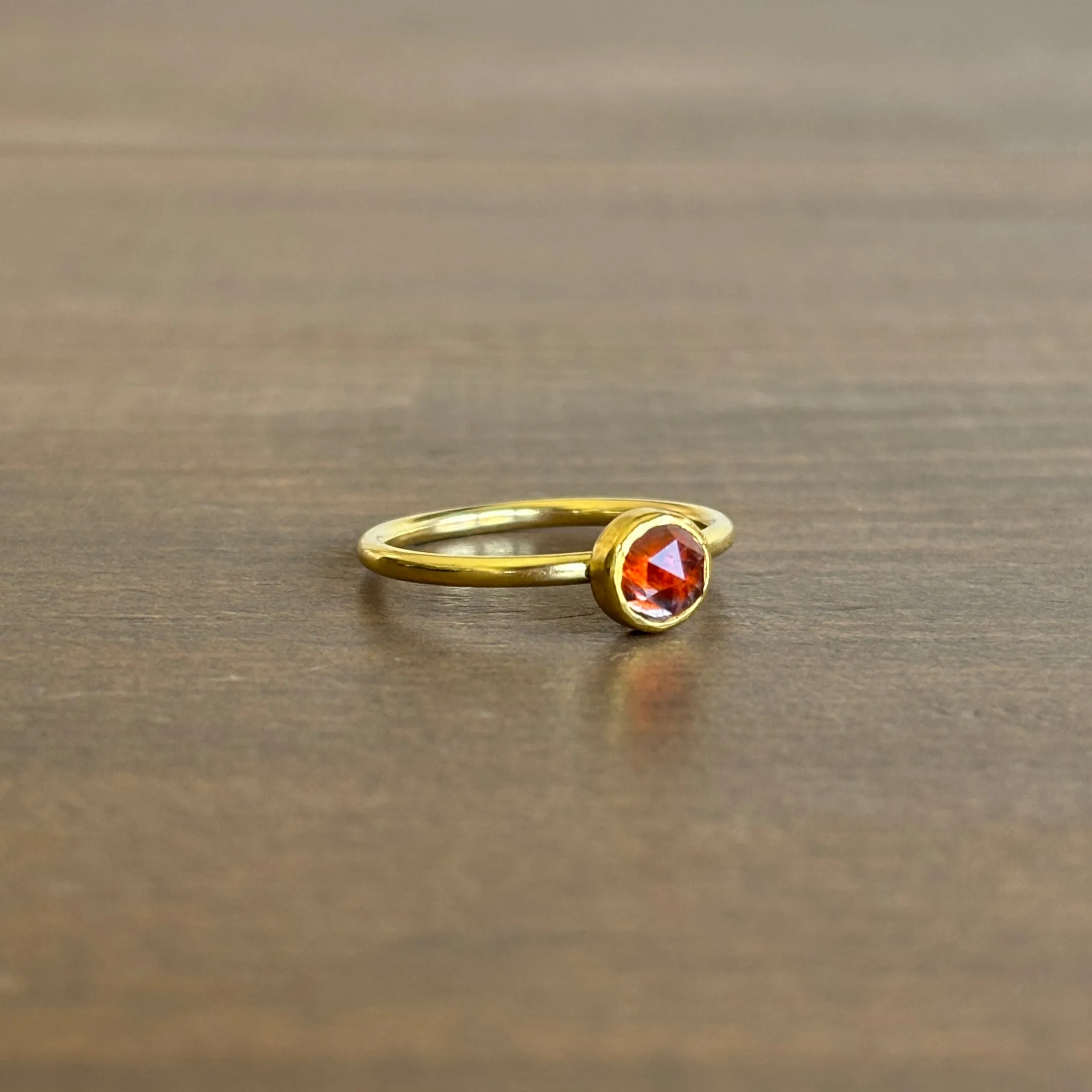 Round Rose Cut Orange Sapphire Ring