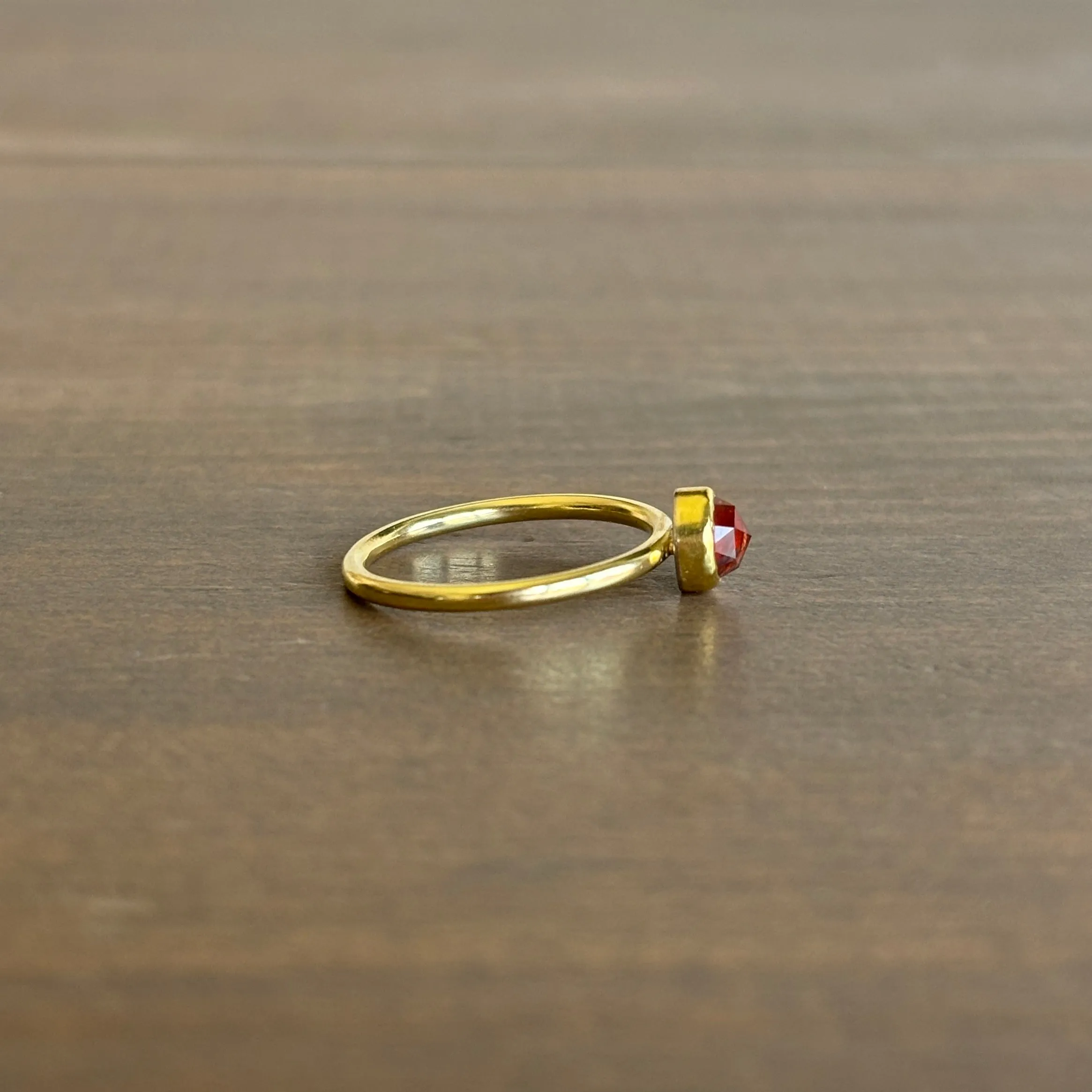 Round Rose Cut Orange Sapphire Ring