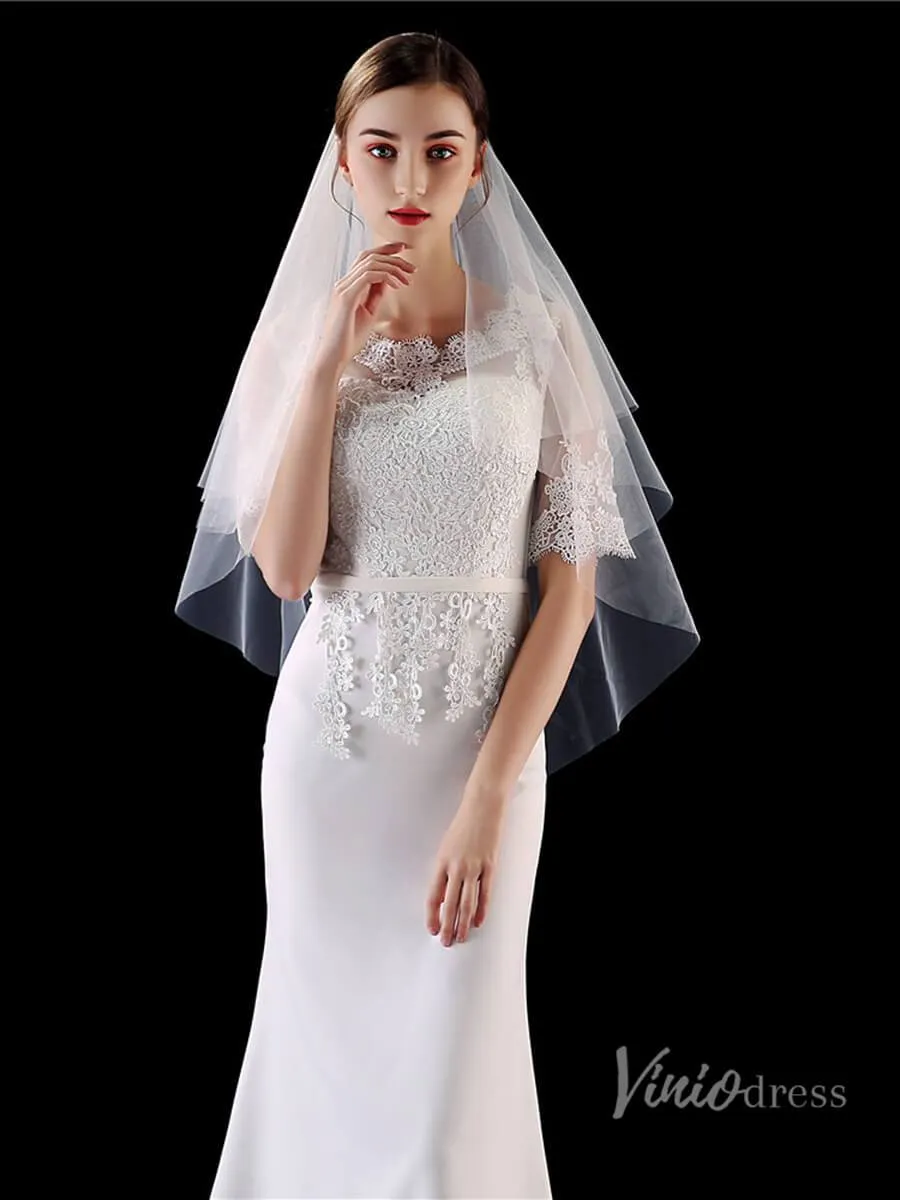 Roycebridal Simple 2 Tier Tulle Bridal Veil Viniodress TS1904