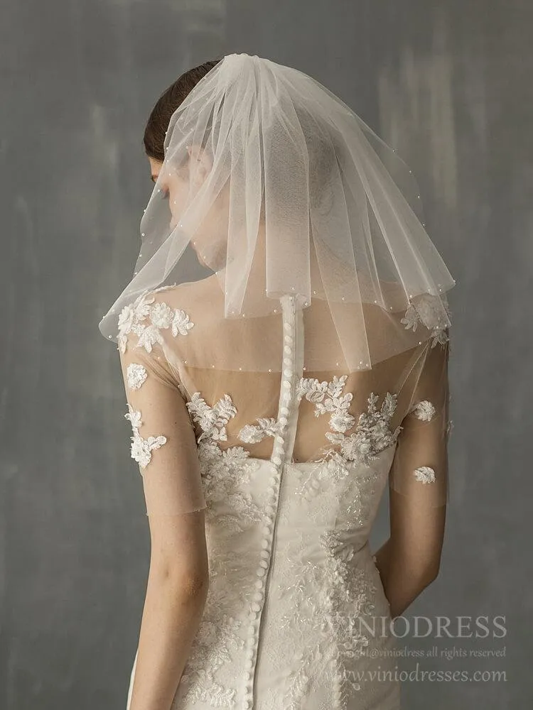 Roycebridal Two Tiers Short Bridal Veils with Pearls AC1237