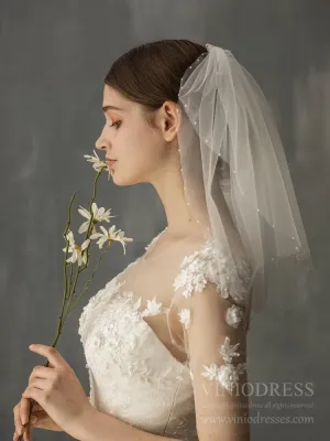 Roycebridal Two Tiers Short Bridal Veils with Pearls AC1237