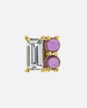 Ruby Square Cluster Threadless Earring