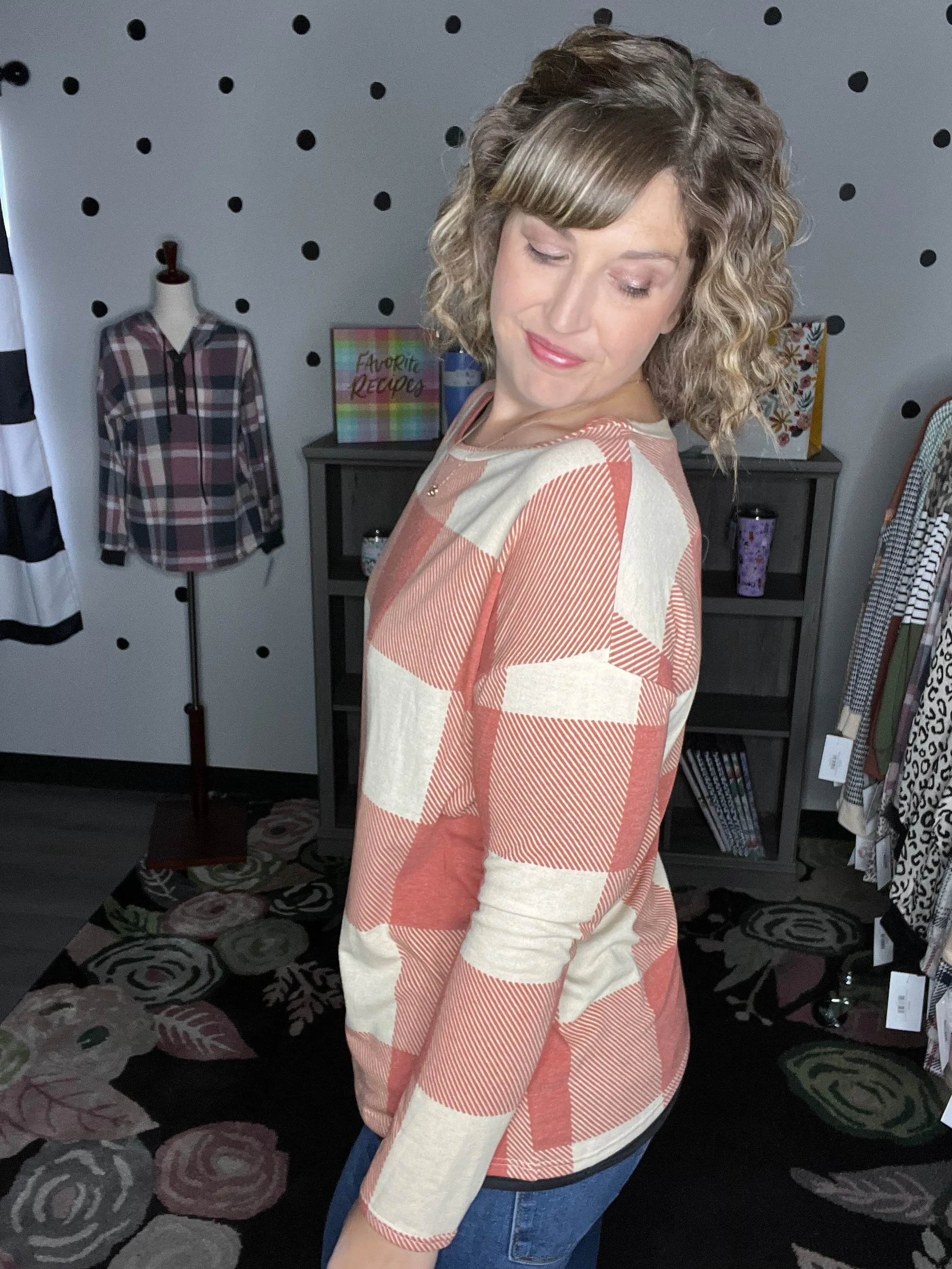 Rust & Taupe Checkered Top