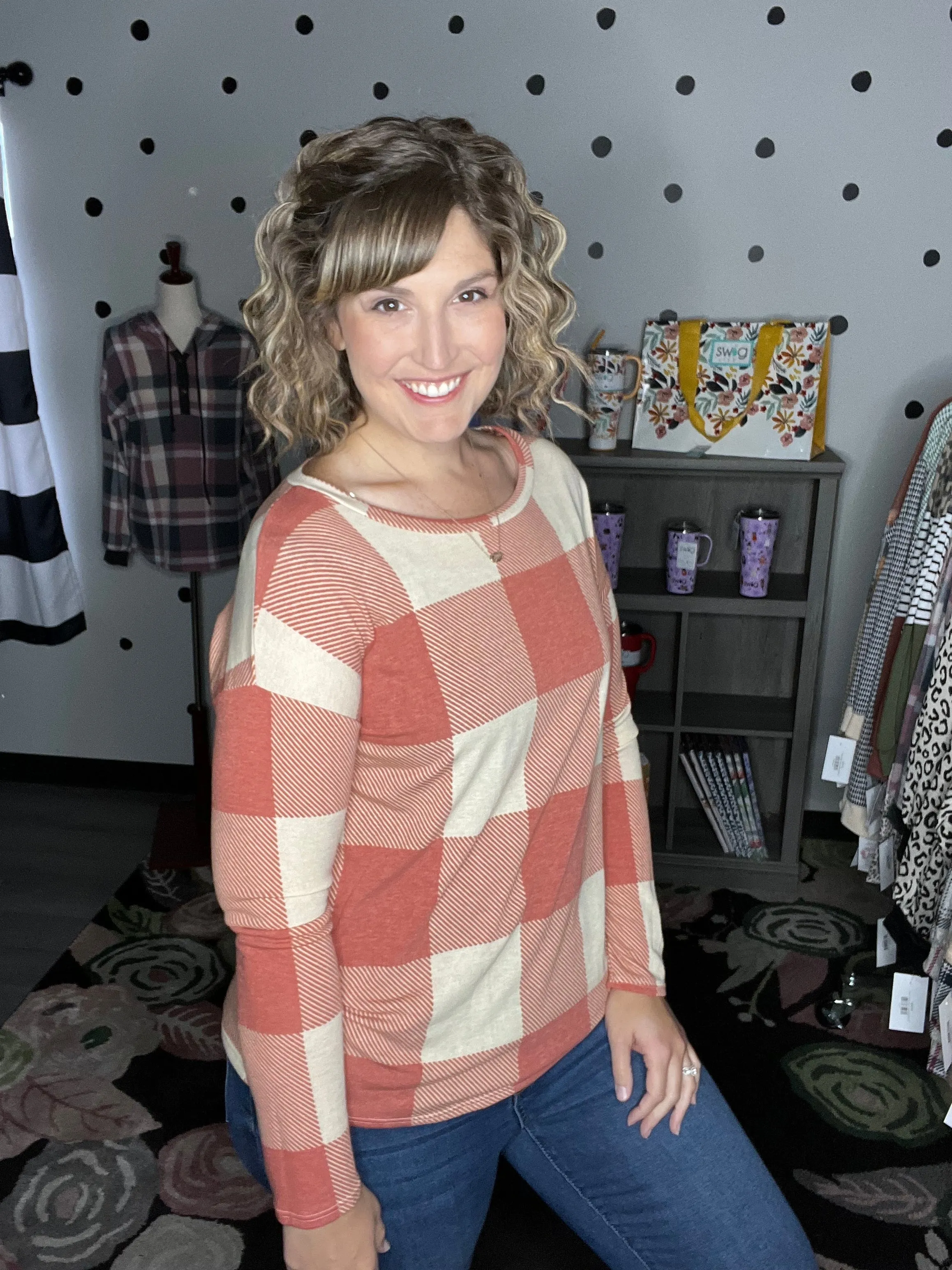 Rust & Taupe Checkered Top