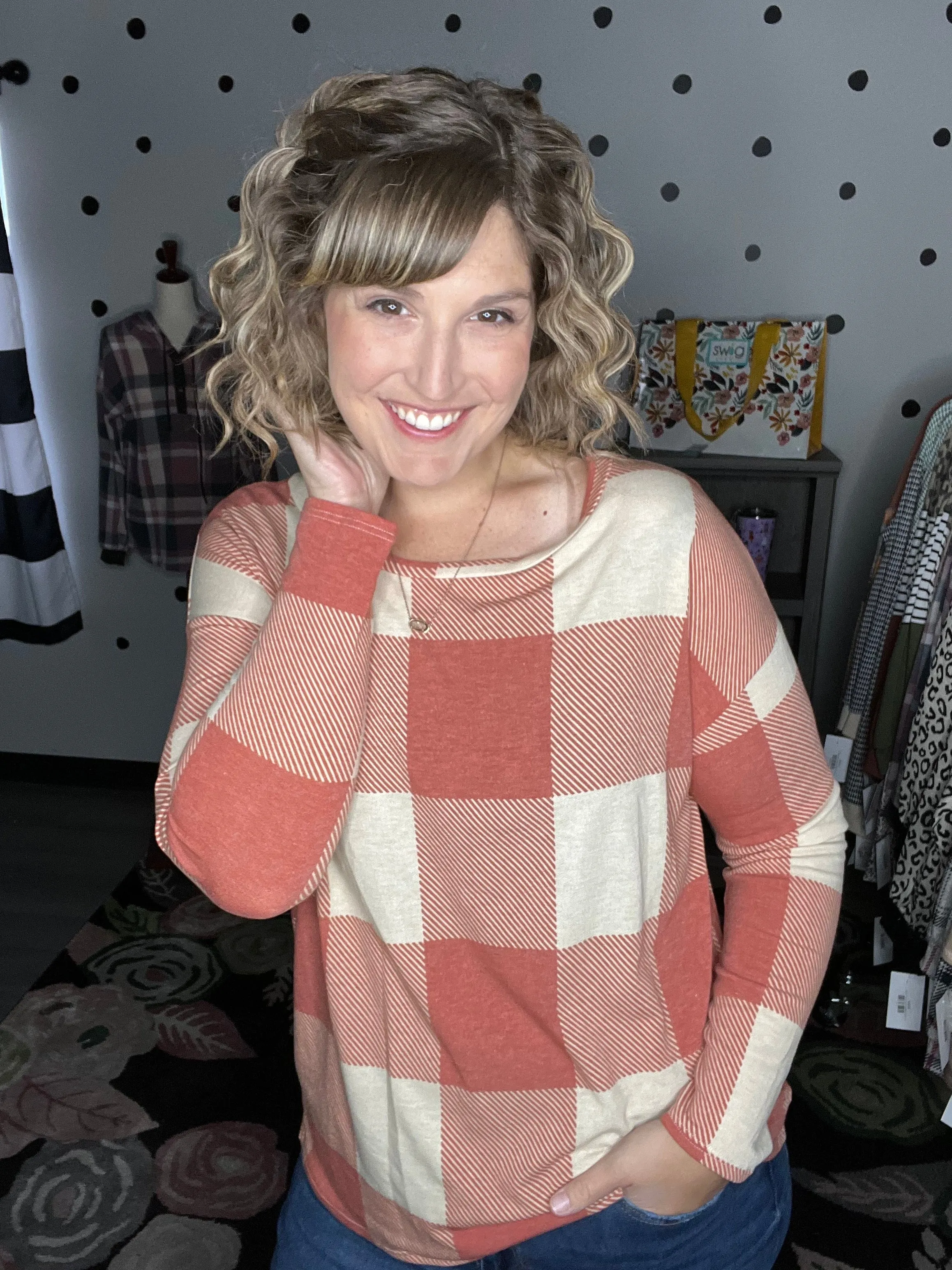 Rust & Taupe Checkered Top