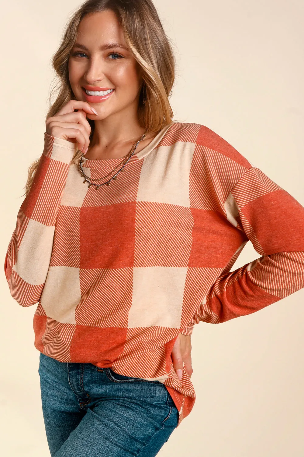 Rust & Taupe Checkered Top