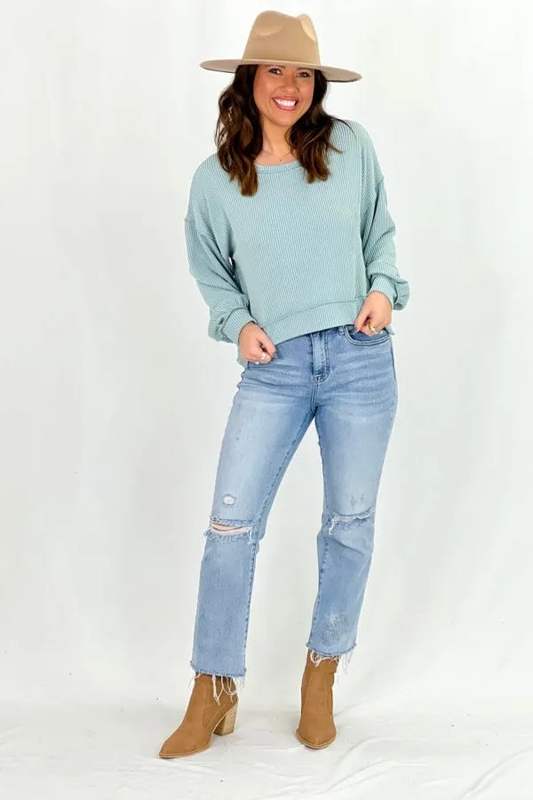 Sage Ribbed Crop Knit Top