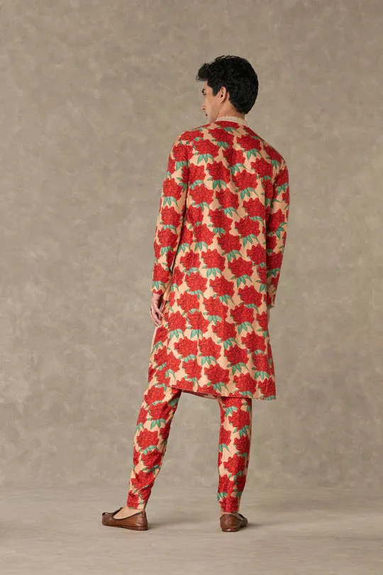Salmon Candy Swirl Kurta Set With Pants