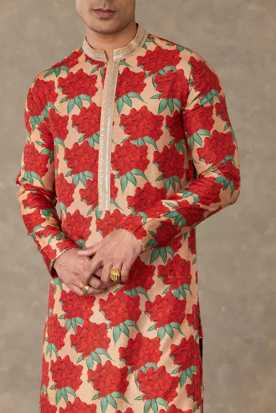 Salmon Candy Swirl Kurta Set With Pants