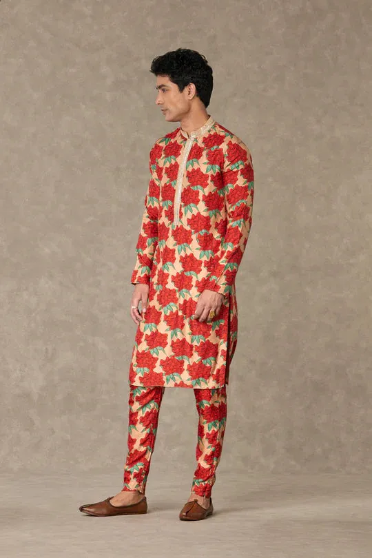 Salmon Candy Swirl Kurta Set With Pants