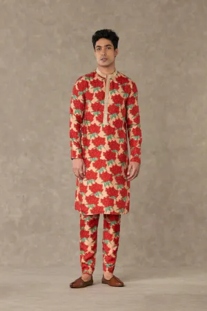 Salmon Candy Swirl Kurta Set With Pants
