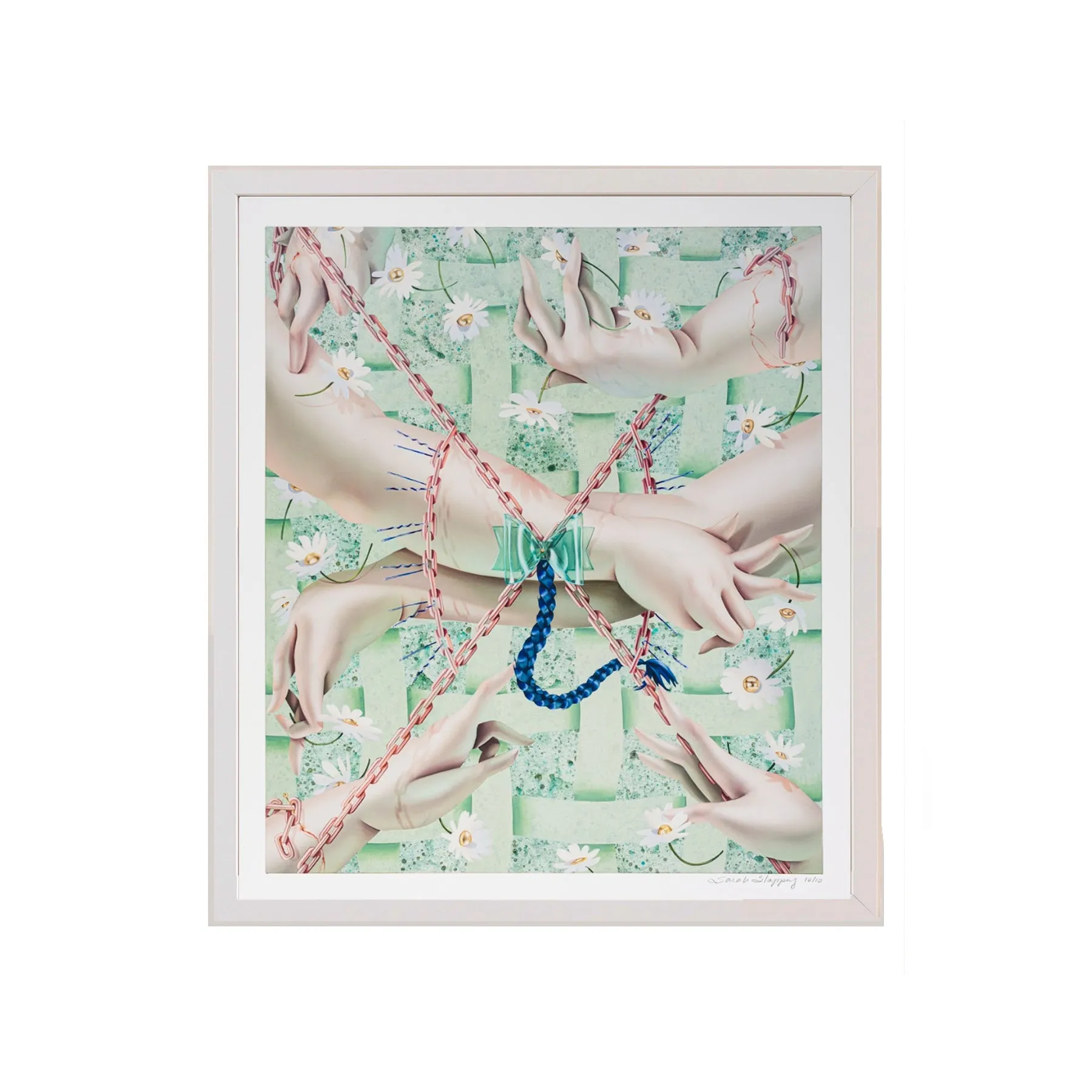 Sarah Slappey, Daisy Chain, 2022; Limited Edition Print, Framed in White Wood