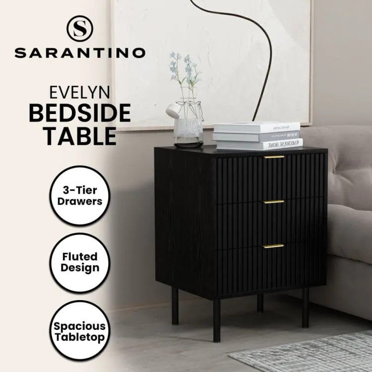 SARANTINO EVELYN BEDSIDE TABLE WITH 3 DRAWERS - BLACK