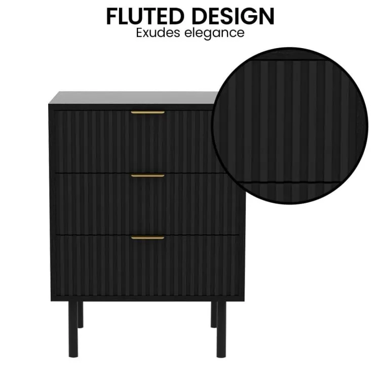 SARANTINO EVELYN BEDSIDE TABLE WITH 3 DRAWERS - BLACK
