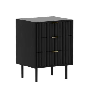 SARANTINO EVELYN BEDSIDE TABLE WITH 3 DRAWERS - BLACK