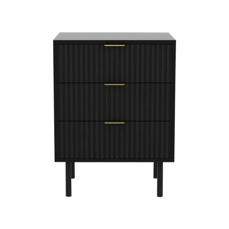 SARANTINO EVELYN BEDSIDE TABLE WITH 3 DRAWERS - BLACK