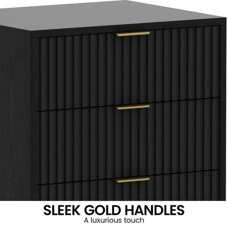 SARANTINO EVELYN BEDSIDE TABLE WITH 3 DRAWERS - BLACK