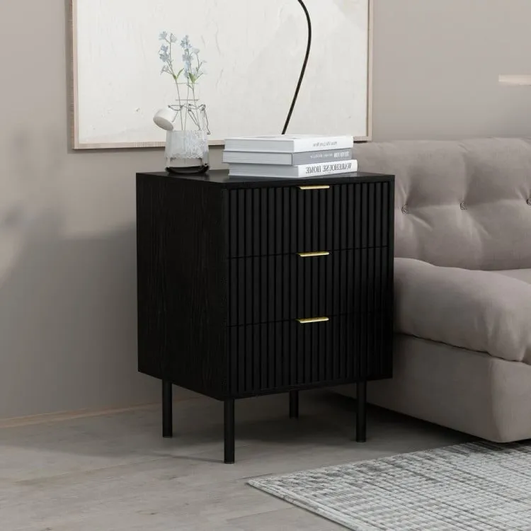 SARANTINO EVELYN BEDSIDE TABLE WITH 3 DRAWERS - BLACK