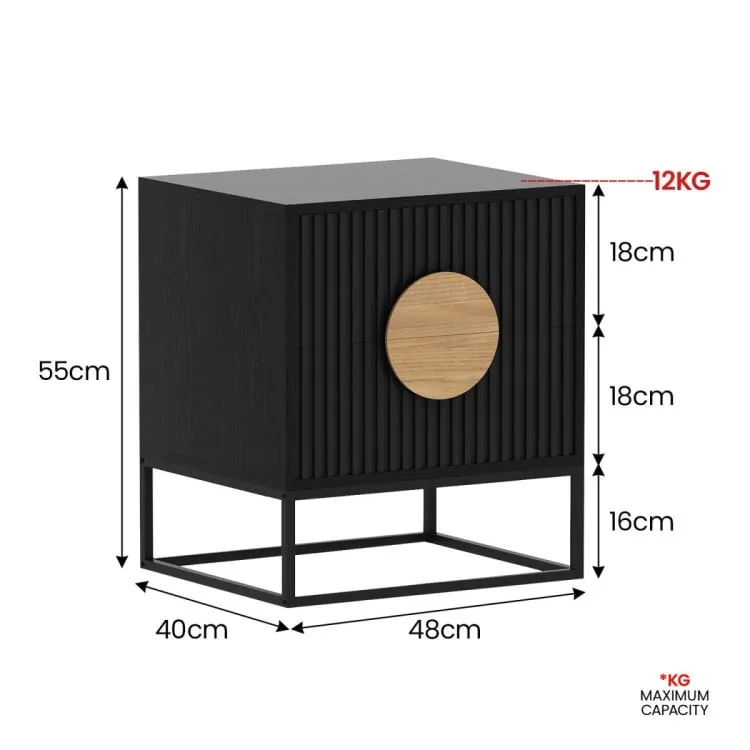 SARANTINO SILVIA BEDSIDE TABLE WITH 2 DRAWERS - BLACK