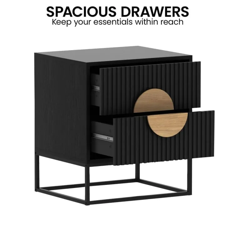 SARANTINO SILVIA BEDSIDE TABLE WITH 2 DRAWERS - BLACK